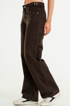 Wide leg rigido Tiro Medio Chocolate c/Hebillas (XICA) en internet