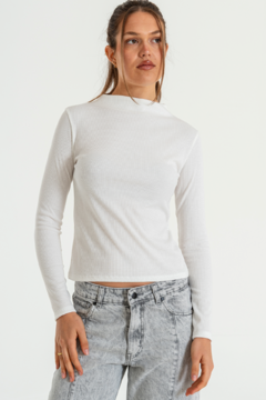 Remera manga larga con cuello alto integrado. Morley elastizado (JASPE) - tienda online