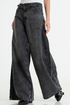 Wide leg rigido Tiro Medio C/Presilla en Cintura (S RENZA) - nox denim