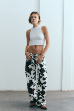 Wide leg rigido Tiro Bajo c/lazo estampado vaca (COW) en internet
