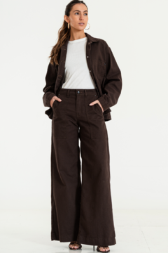 Wide leg rigido semi corderoy Tiro Medio Chocolate (LATE) - tienda online