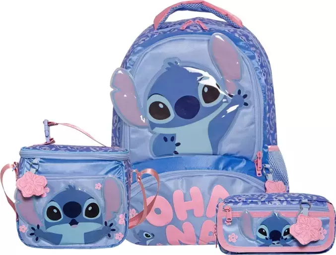 Kit 3 Pz Mochila + Lonchera + Estuche Stitch Ohana