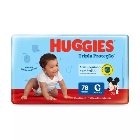 Fralda Huggies Tripla Proteção 12H Hiper Infantil Sem Vazamentos