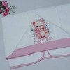 Toalha de banho com capuz para bebê Ursinha Rosa