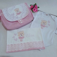 Kit presente Ursinha Bailarina: body, porta-fraldas e babita - comprar online