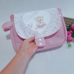 Kit presente Ursinha Bailarina: body, porta-fraldas e babita - Mimos na Caixa