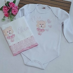 Kit presente Ursinha Bailarina: body, porta-fraldas e babita - comprar online