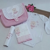 Kit presente Ursinha Bailarina: body, porta-fraldas e babita