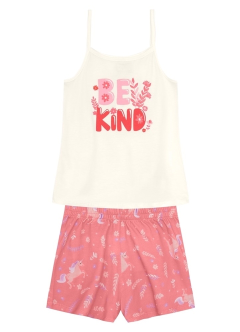 CONJUNTO MENINA BLUSA MEIA MALHA BE KIND + SHORTS ESTAMPADO - BRANDILI