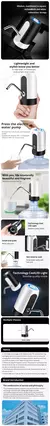 Imagem do USB Carregamento Bomba de garrafa de água, Beber Dispenser, One Click Auto Switch Drink Dispenser, branco, preto, 1Pc