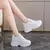 Plataforma branca tênis femininos 2024 primavera rendas-up fundo grosso vulcanizar sapatos mulher couro do plutônio respirável sapatos esportivos senhoras - comprar online
