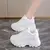 Plataforma branca tênis femininos 2024 primavera rendas-up fundo grosso vulcanizar sapatos mulher couro do plutônio respirável sapatos esportivos senhoras - RDSsilva