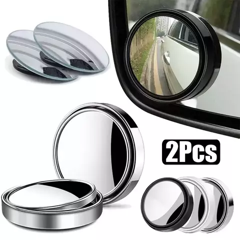 Round Frame Convex Blind Spot Mirror, espelho retrovisor claro ajustável, grande angular, condução de segurança, acessórios do carro, 360 graus, 2pcs