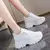 Plataforma branca tênis femininos 2024 primavera rendas-up fundo grosso vulcanizar sapatos mulher couro do plutônio respirável sapatos esportivos senhoras - loja online