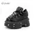 Sapatos de plataforma com cadarço estilo punk para mulheres, botas de tornozelo, tênis rock, decoração de metal, altura 6cm, novo