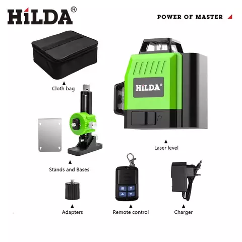Hilda-mini nível laser 3d, 12 linhas, auto-nivelamento, horizontal e vertical cruz 360, super poderoso, verde