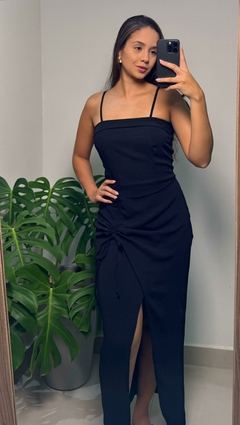 Vestido Mídi Decote Reto com Fenda - comprar online