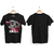 Camiseta preta com estampa do anime Attack on Titan, apresentando personagens em ação e detalhes em vermelho. Camiseta Attack on Titan