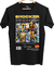 Camiseta preta com estampa do vilão Shocker, do universo Marvel, apresentando quadrinhos e o nome "SHOCKER" em destaque.