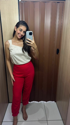 Calça Feminina Cintura Alta Em Viscose - Vermelho - comprar online