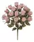 Buquê decorativo com 18 rosas em tom rosa claro e folhagens verdes, ideal para festas.