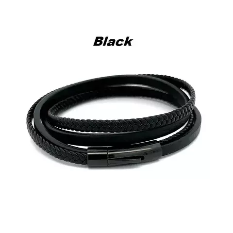 Pulseira em aço com couro black