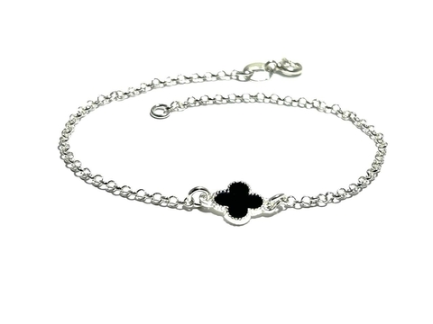 Pulseira Prata Trevo Onix
