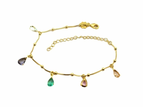 Pulseira Gotas Coloridas Folheada Ouro 18k