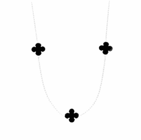 Colar Prata Trevo preto