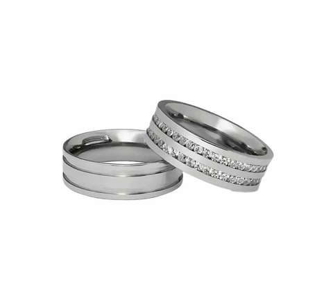 Aliança de Aço Inox Reta 2 Frisos 6 mm Athenas / Par
