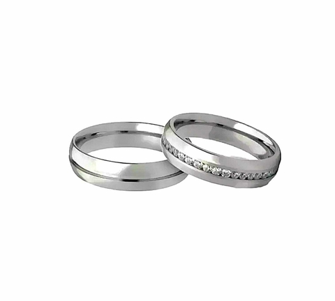 Aliança de Aço Inox Abaulada Friso 5 mm Milão Par