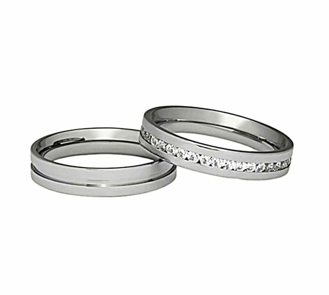 Aliança de Aço Inox Reta Friso 4 mm Veneza / Par