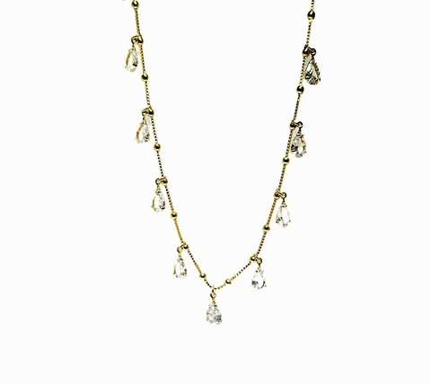 Colar Choker Folheado a ouro 18k com gotas de zircônia