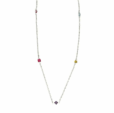 Colar choker em prata com zircônias coloridas