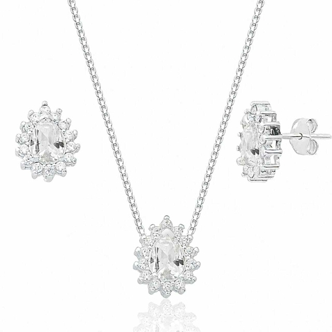 Conjunto em prata com gotas de zircônias cravejadas