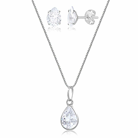 Conjunto em prata gota de zircônia