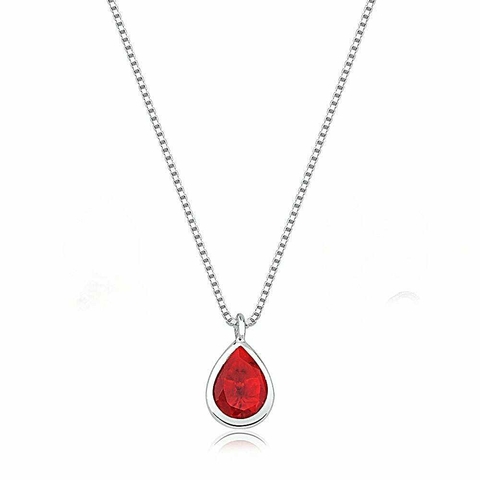 Colar em prata com gota de zircônia vermelha