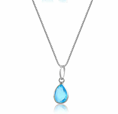 Colar em prata com gota de zircônia azul clara