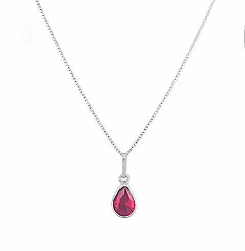 Colar em prata com gota fucsia