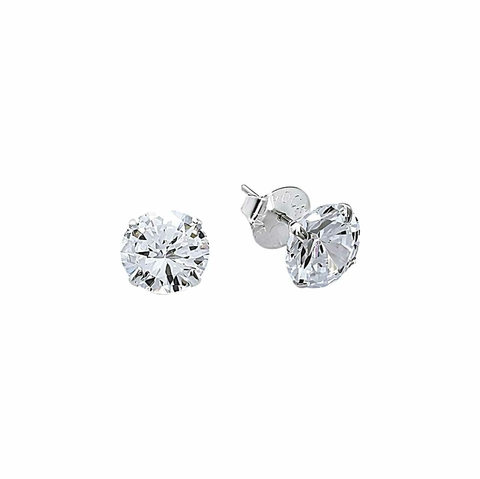 Brinco em prata zircônia redonda 6 mm