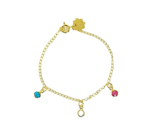 Pulseira infantil folheada a ouro 18k com zircônias coloridas