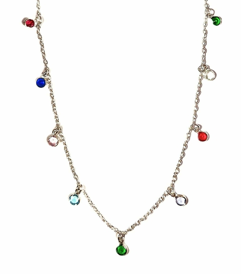 Colar choker em prata com zircônias redondas coloridas