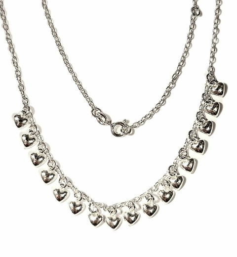 Colar choker em prata com corações