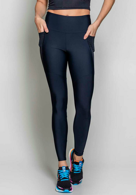 Calça Legging Rolamoça Run More Blocking Com Bolsos Preta - 06668-PT
