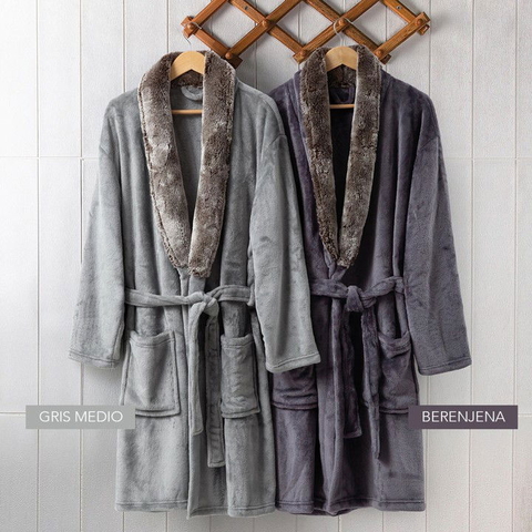 Bata Tostana Jean Cartier - Flannel y cuello de Piel