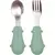 Conjunto de talheres com cabo em silicone na cor verde, composto por colher e garfo com design de animal.