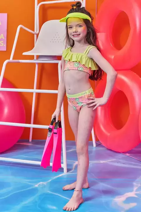 Biquíni em Frutas um ombro só Malha Elastic com Proteção UV 50+ Kukiê