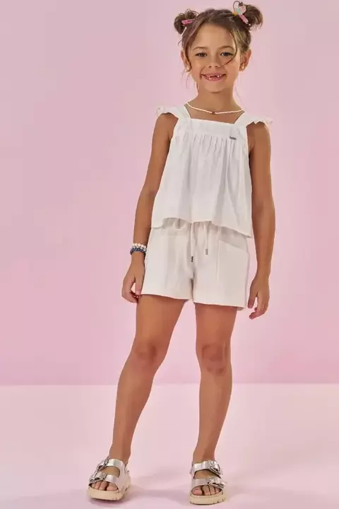 Conjunto de Bata Boxy em Tricoline Textura 100% Algodão e Shorts em Sarja com Elastano 87579 Kukiê Infantil Menina - comprar online