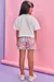 Conjunto de Blusa Boxy sun em Malha Textura e Shorts em Sarja Ônix com Elastano Kukiê - Delicata Kids 
