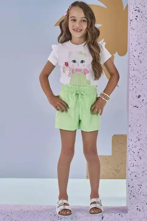 Conjunto de Blusa em Meia Malha e Shorts em Tricoline com Textura 100% Algodão 88178 Kukiê Infantil Menina - comprar online